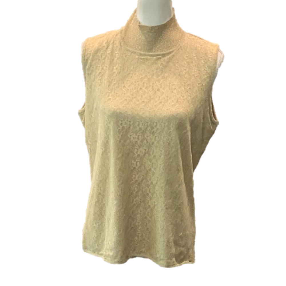 Newport NEWS Gold Sparkly Lace Sleeveless Turtle Neck Top